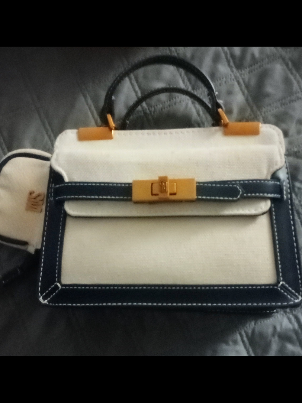 Steve Madden Women's Two-Tone Canvas & Leather Top-Handle Bag - Cream and Navy